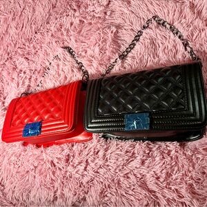 2 bundle Elegant Quilted Chain Shoulder Bags - Red and Black